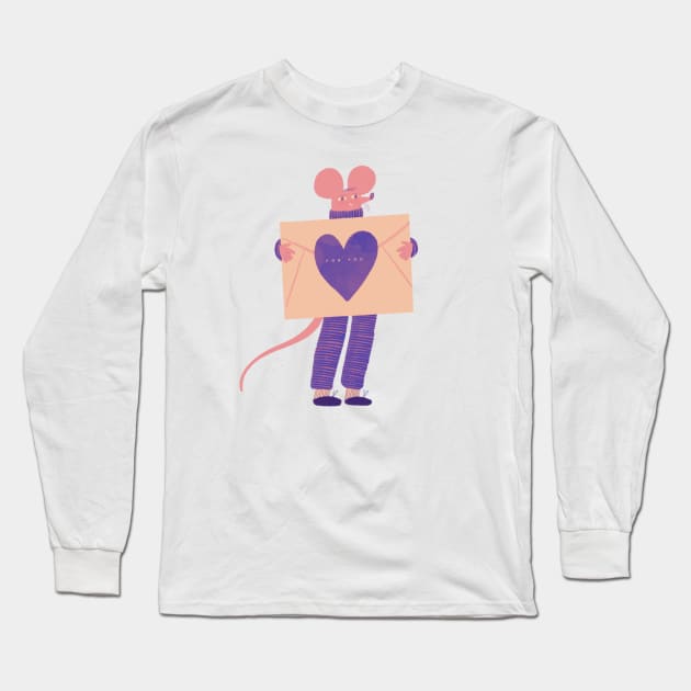 Cute mouse in purple with love letter for you Long Sleeve T-Shirt by iulistration